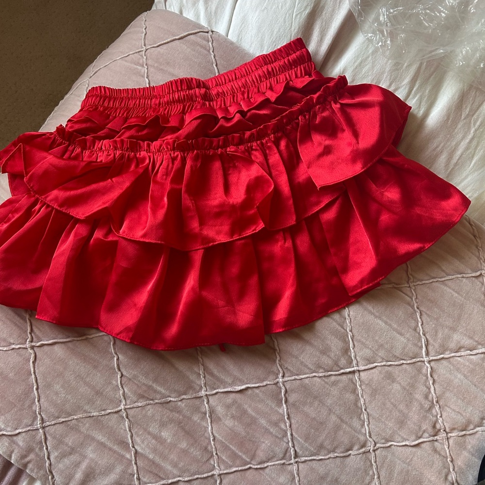 Vibrant Red Bubble Mini Skirt with Ruffled Tiers